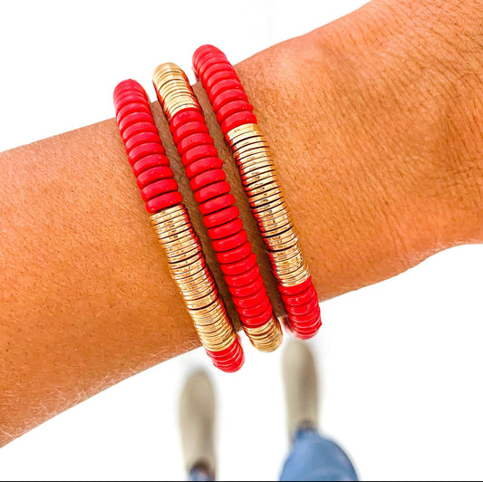 Red + Gold Discs Bracelet