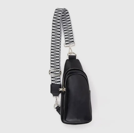 The Arden | Double Zipper Sling Bag with Guitar Strap - Black