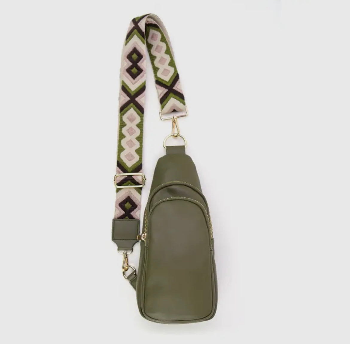 The Arden | Double Zipper Sling Bag with Guitar Strap - Olive