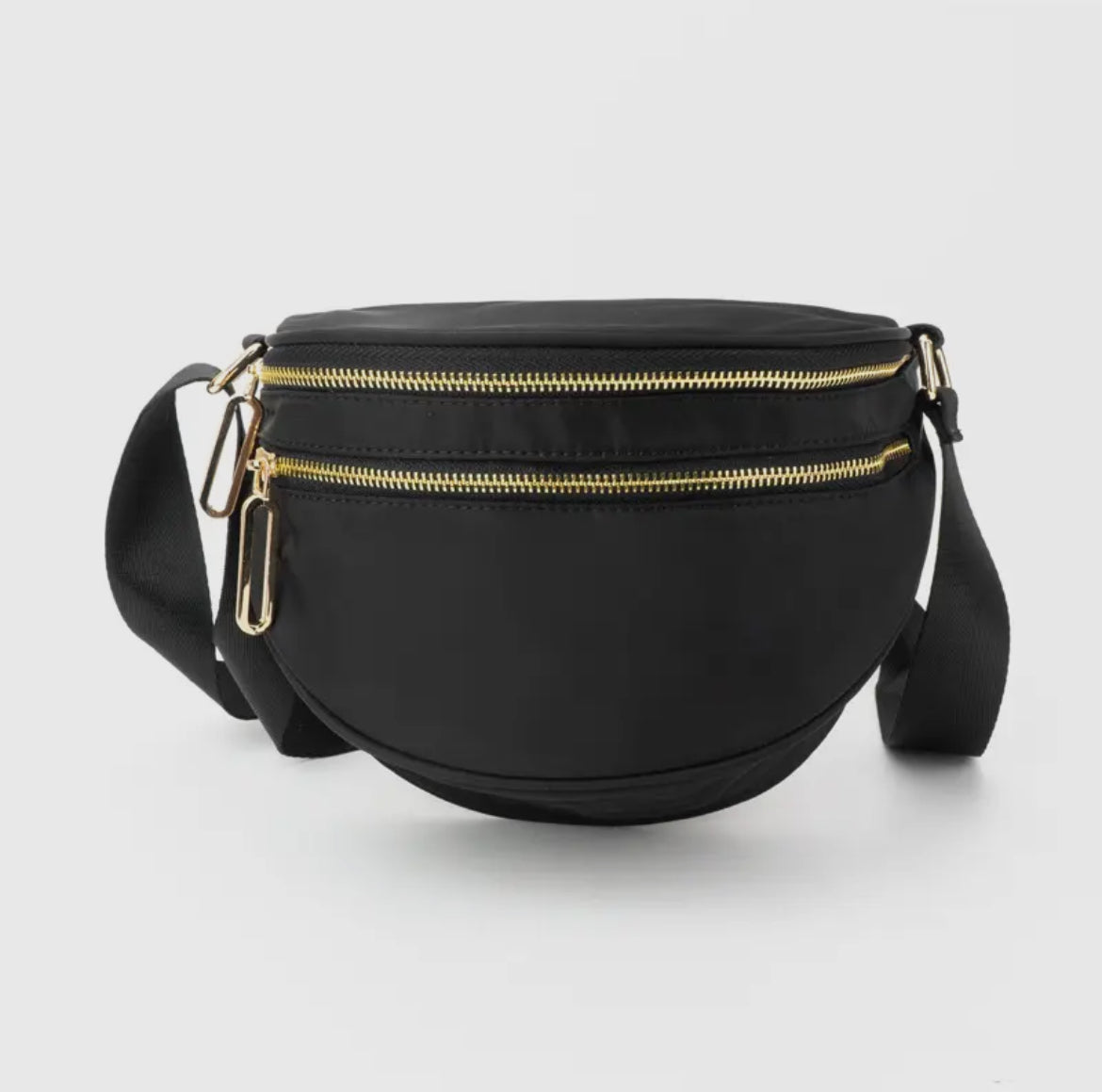 The Samantha | Double Zipper Sling Bag - Black