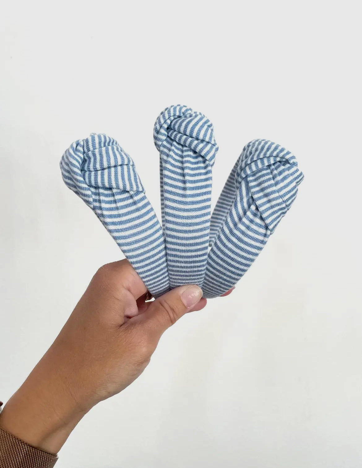 Blue & White Striped Super Soft Top Knot Headband