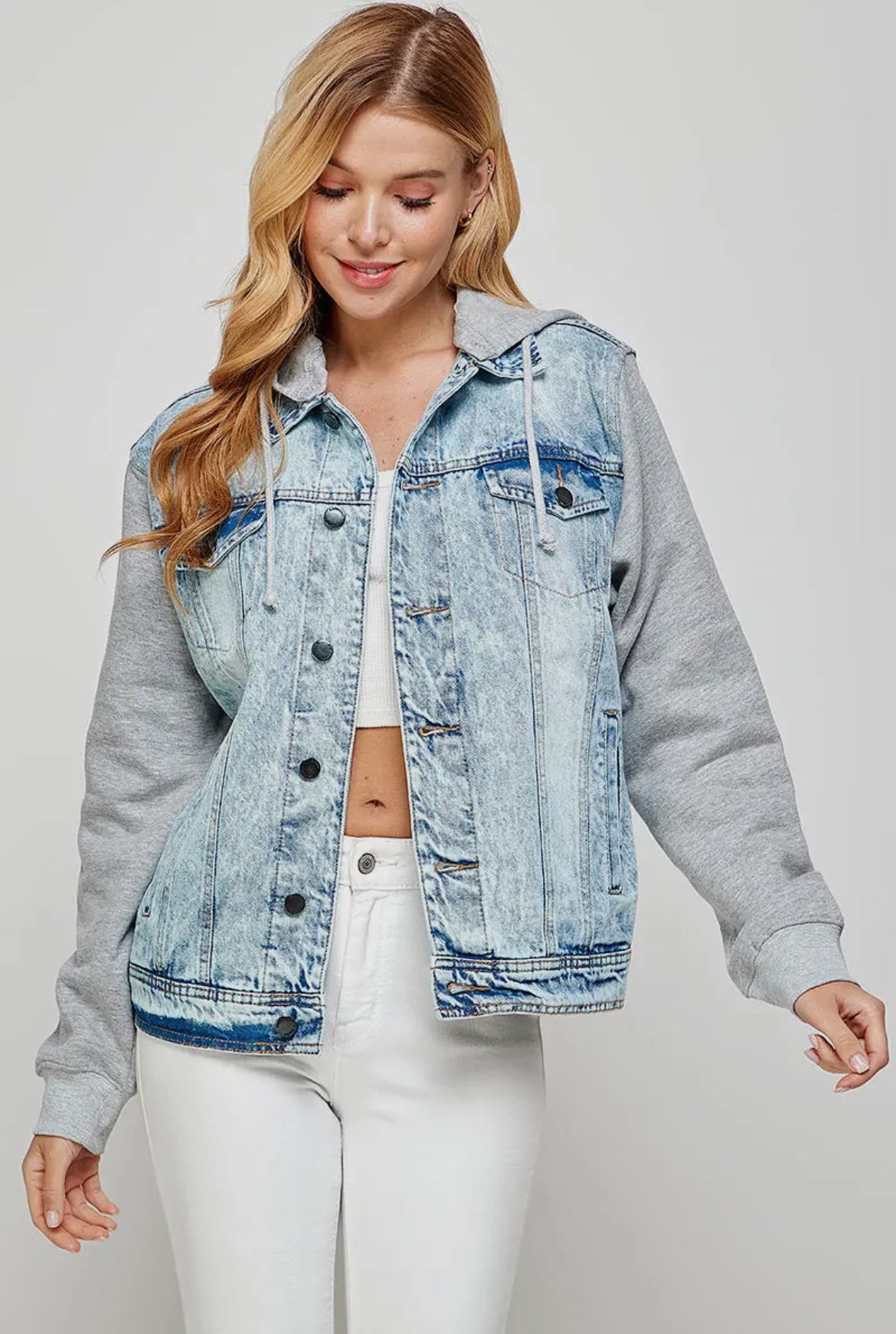 Denim Boyfriend Jacket | Detachable Hoodie