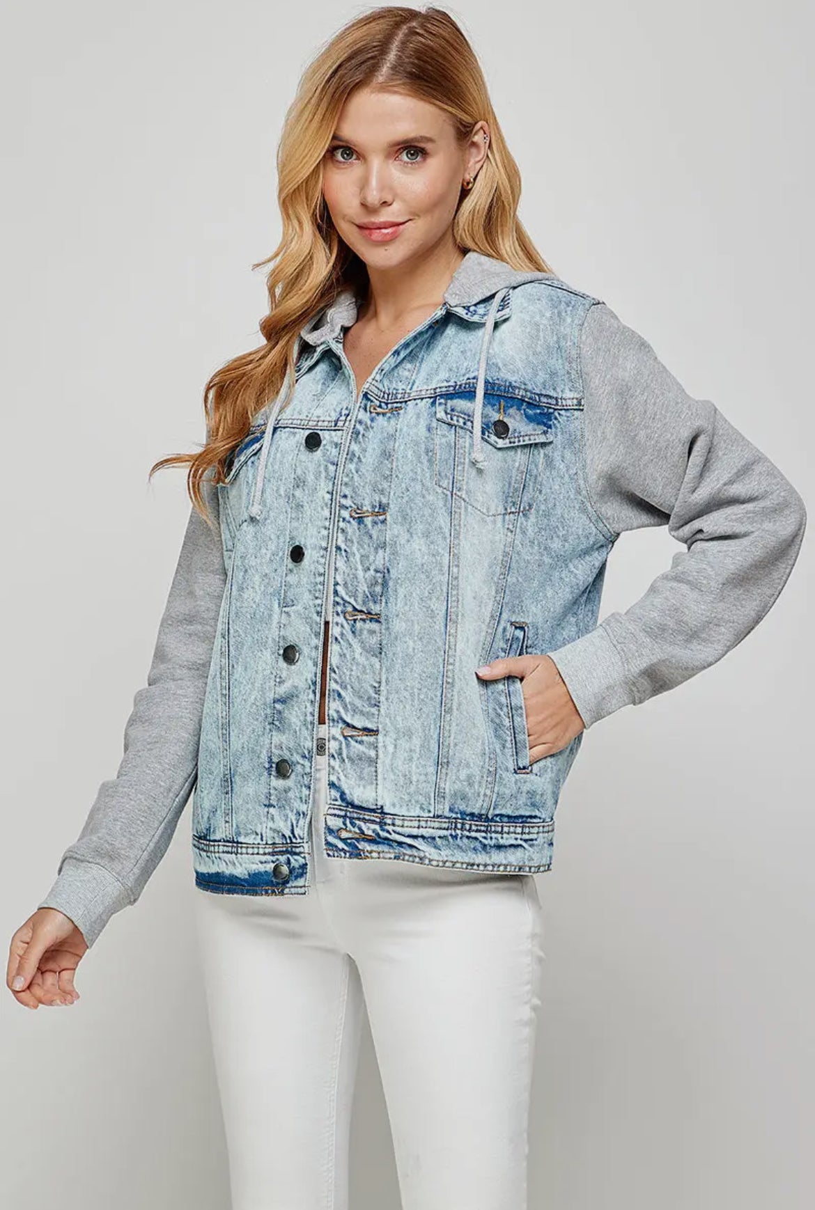 Denim Boyfriend Jacket | Detachable Hoodie