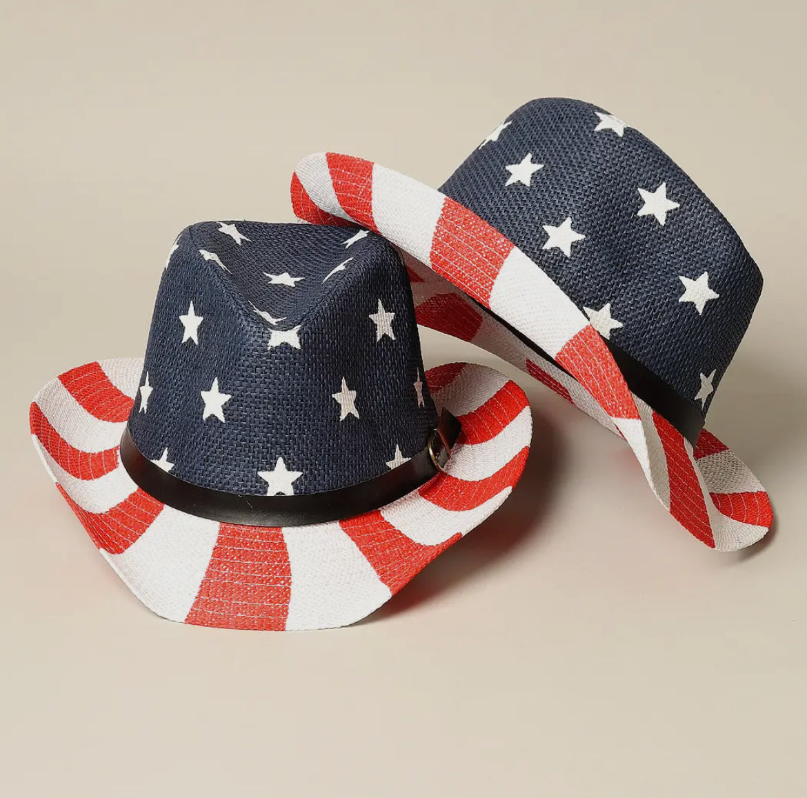 American Flag Print Cowboy Hat with Belt Band