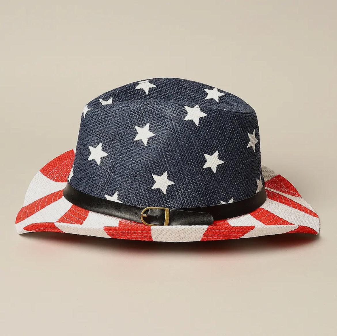 American Flag Print Cowboy Hat with Belt Band