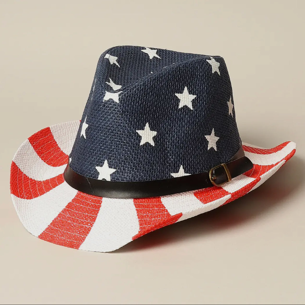 American Flag Print Cowboy Hat with Belt Band