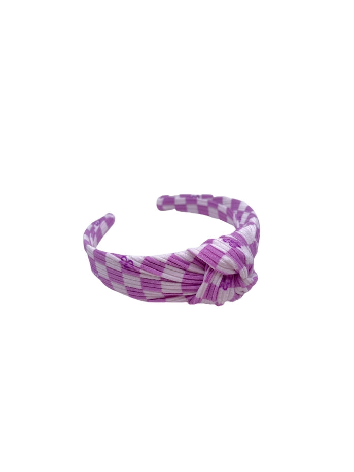 Purple Mini Flower Checkered Top Knot Headband