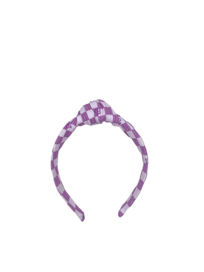 Purple Mini Flower Checkered Top Knot Headband