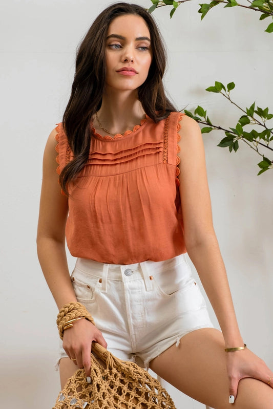 Sienna Sleeveless Lace Edge Woven Top