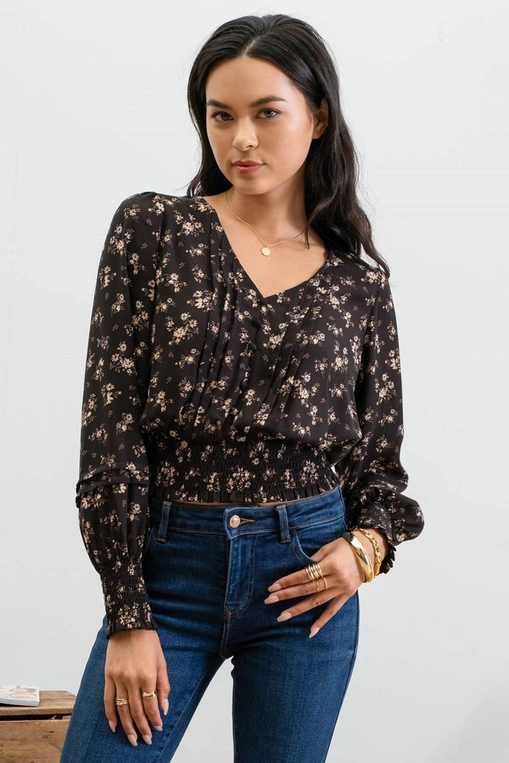 Black Floral Cropped Top