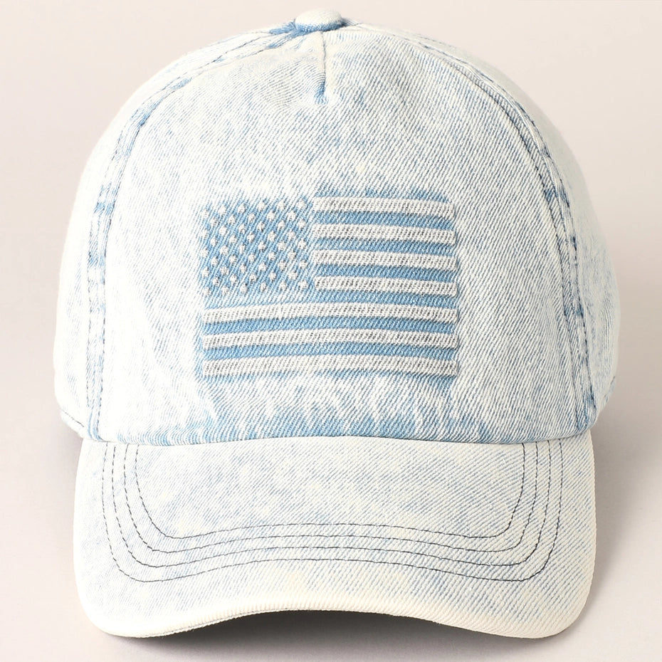 Embossed American Flag Denim Baseball Cap