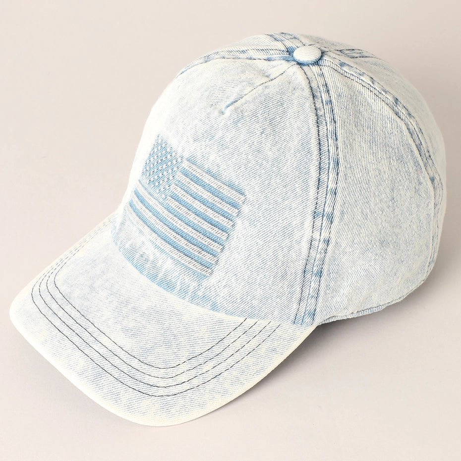 Embossed American Flag Denim Baseball Cap