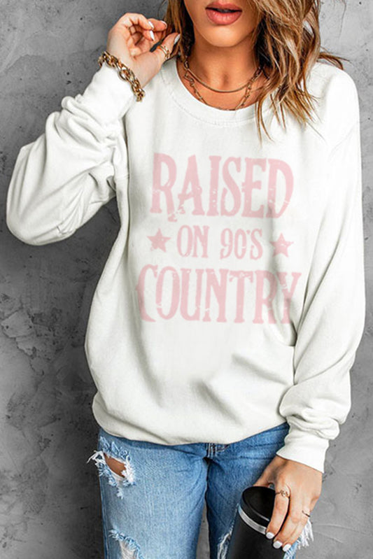 White "Raised on 90's Country" Pullover Sweatshirt