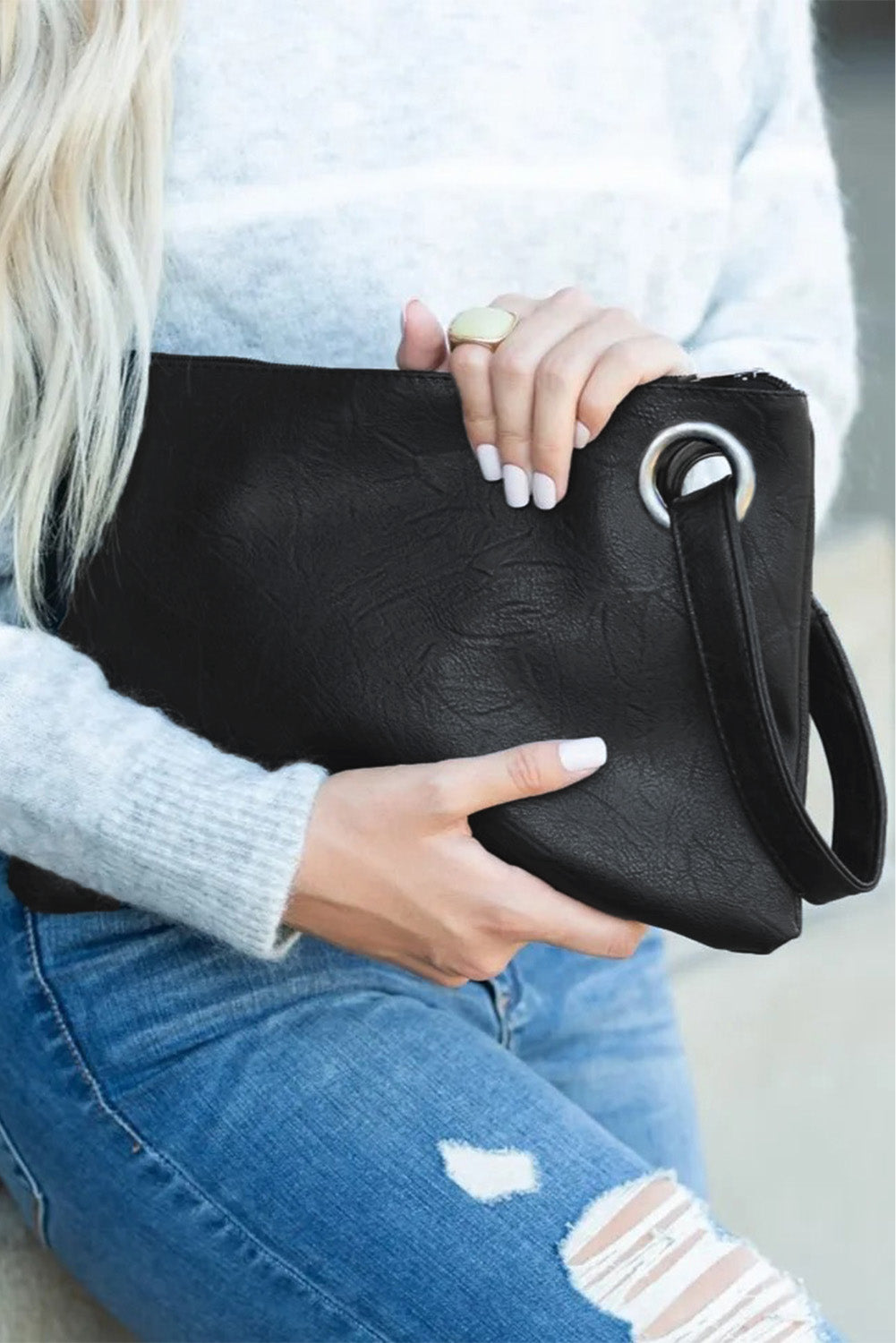 Black - Oversize Faux Leather Everyday Clutch