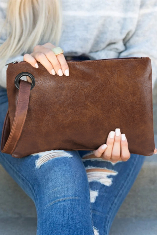 Brown - Oversize Faux Leather Everyday Clutch