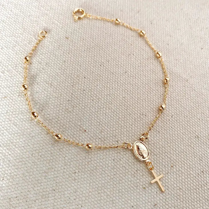 Rosary Bracelet: Clear Crystal Beads & Gold Plated Crucifix