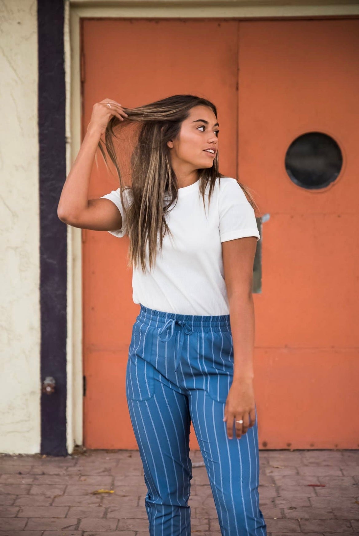 Rib Knit Split Hem Tee in White