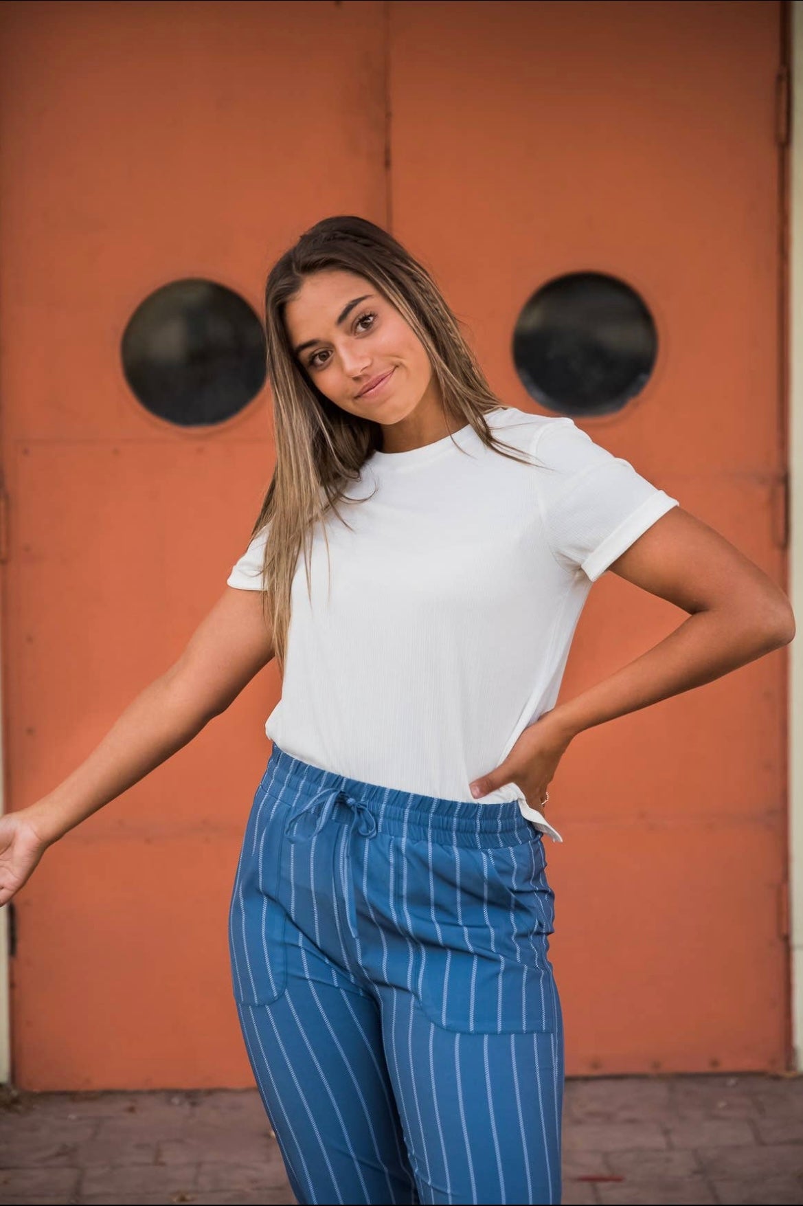 Rib Knit Split Hem Tee in White