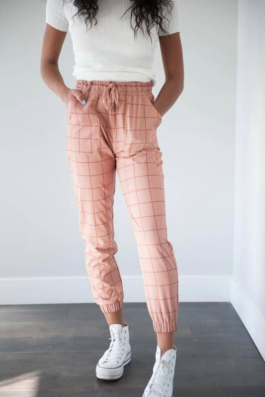 Lightweight Joggers in Dark Peach Grid