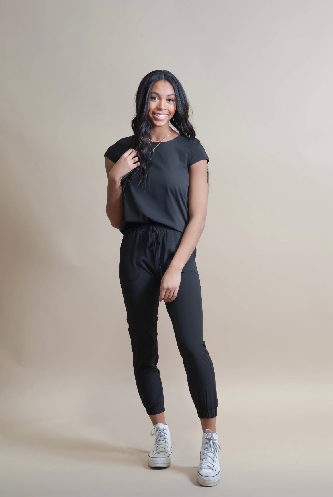 The "Undone" Jumpsuit in Black - Lightweight top + matching joggers