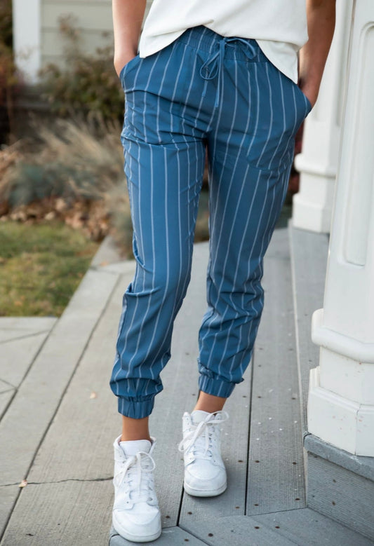 Lightweight Joggers in Steel Blue Stripe