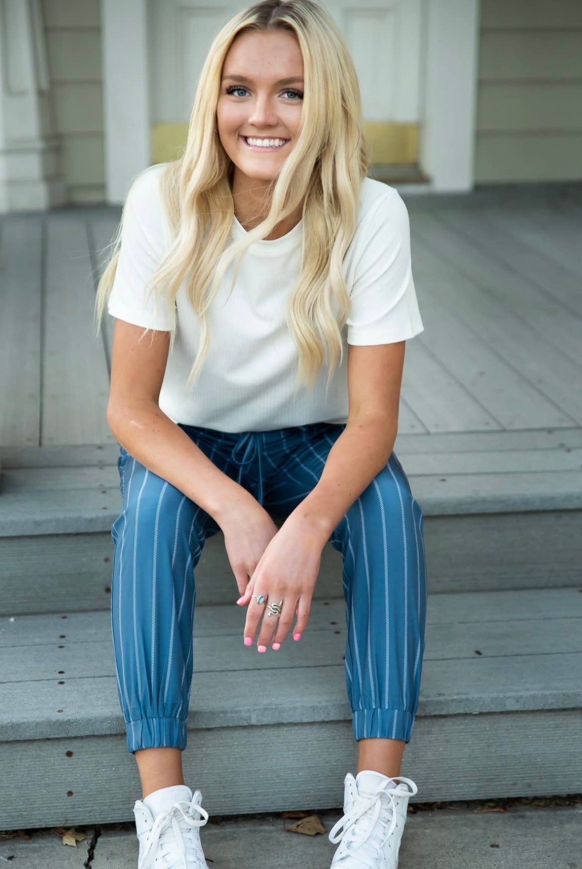 Lightweight Joggers in Steel Blue Stripe