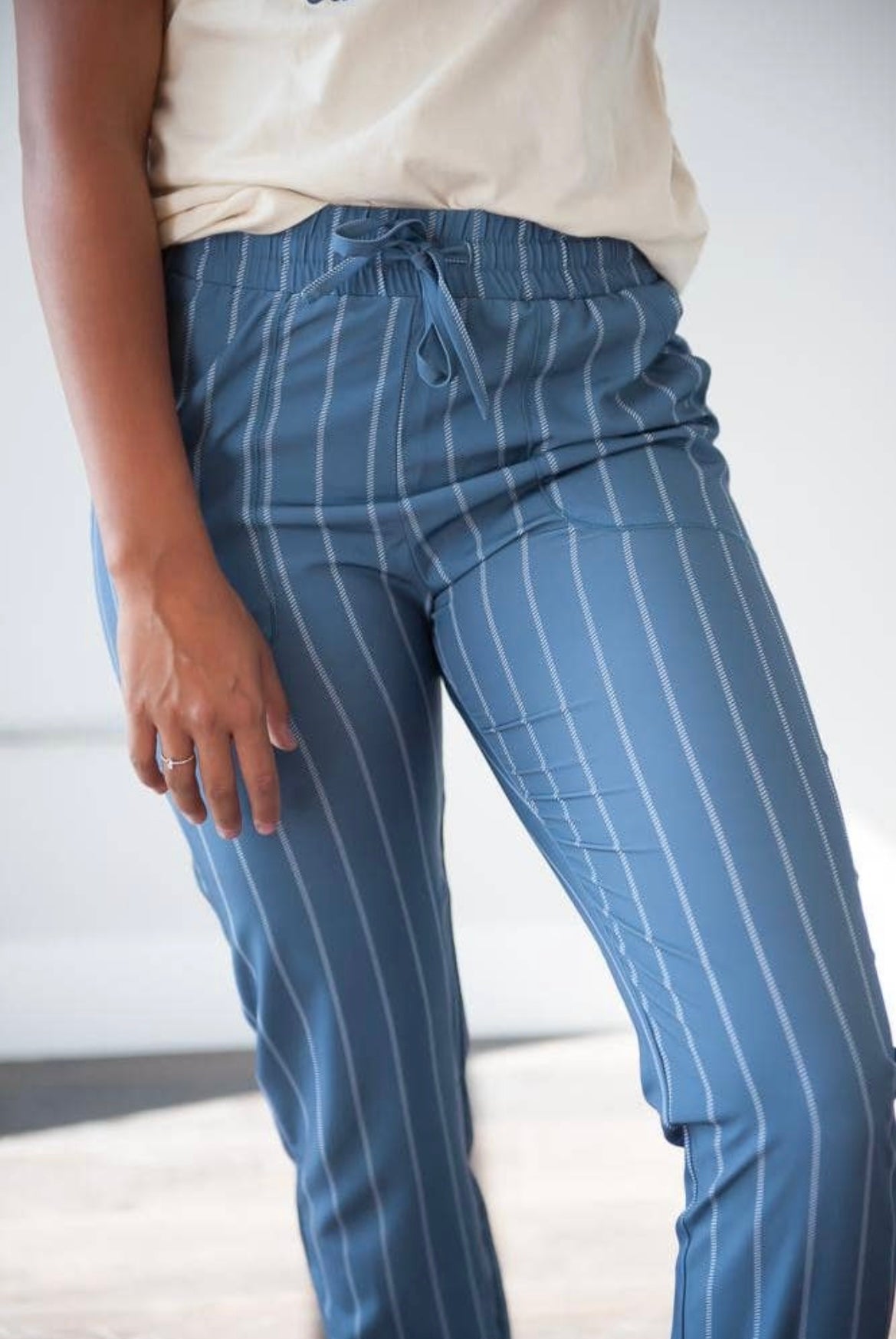 Lightweight Joggers in Steel Blue Stripe