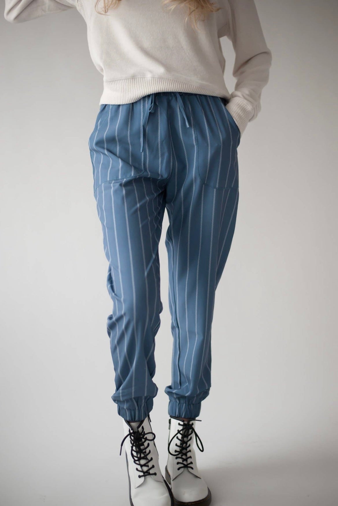 Lightweight Joggers in Steel Blue Stripe