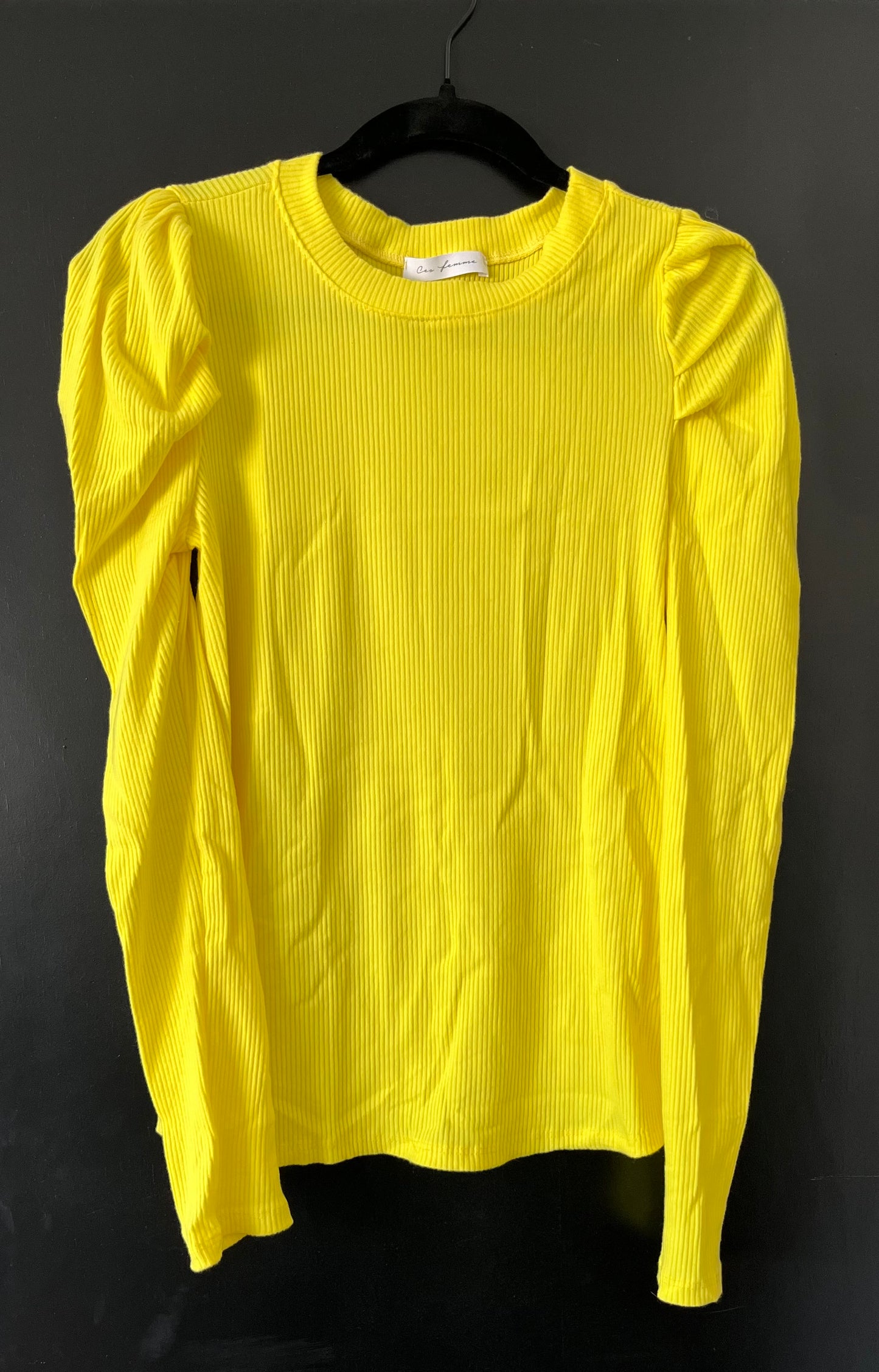 Bright Yellow Ribbed Puff Sleeve Top