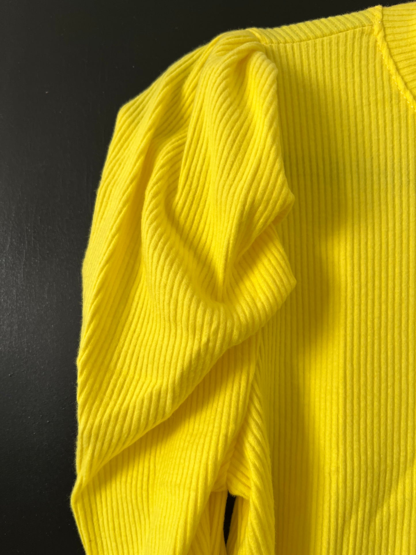 Bright Yellow Ribbed Puff Sleeve Top